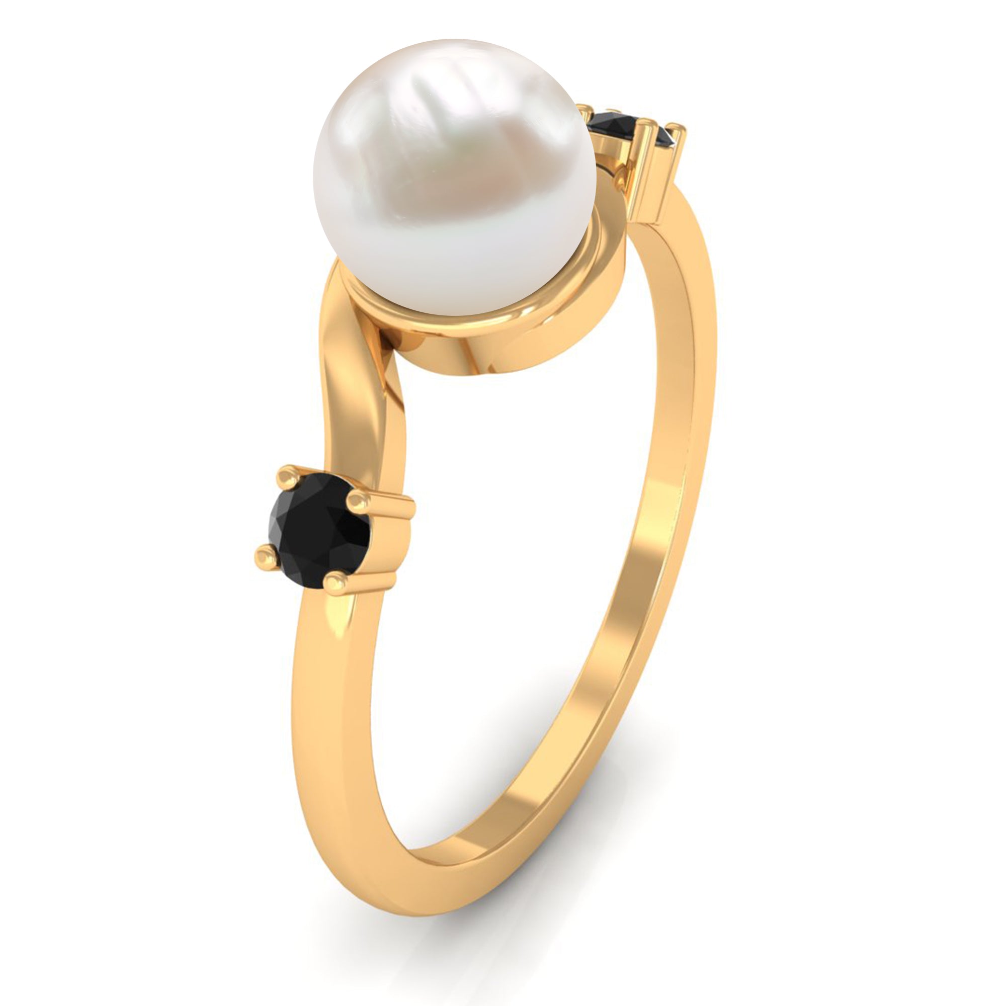 2 Carat Freshwater Pearl Bypass Engagement Ring with Black Diamond AAA - Rosec Jewels