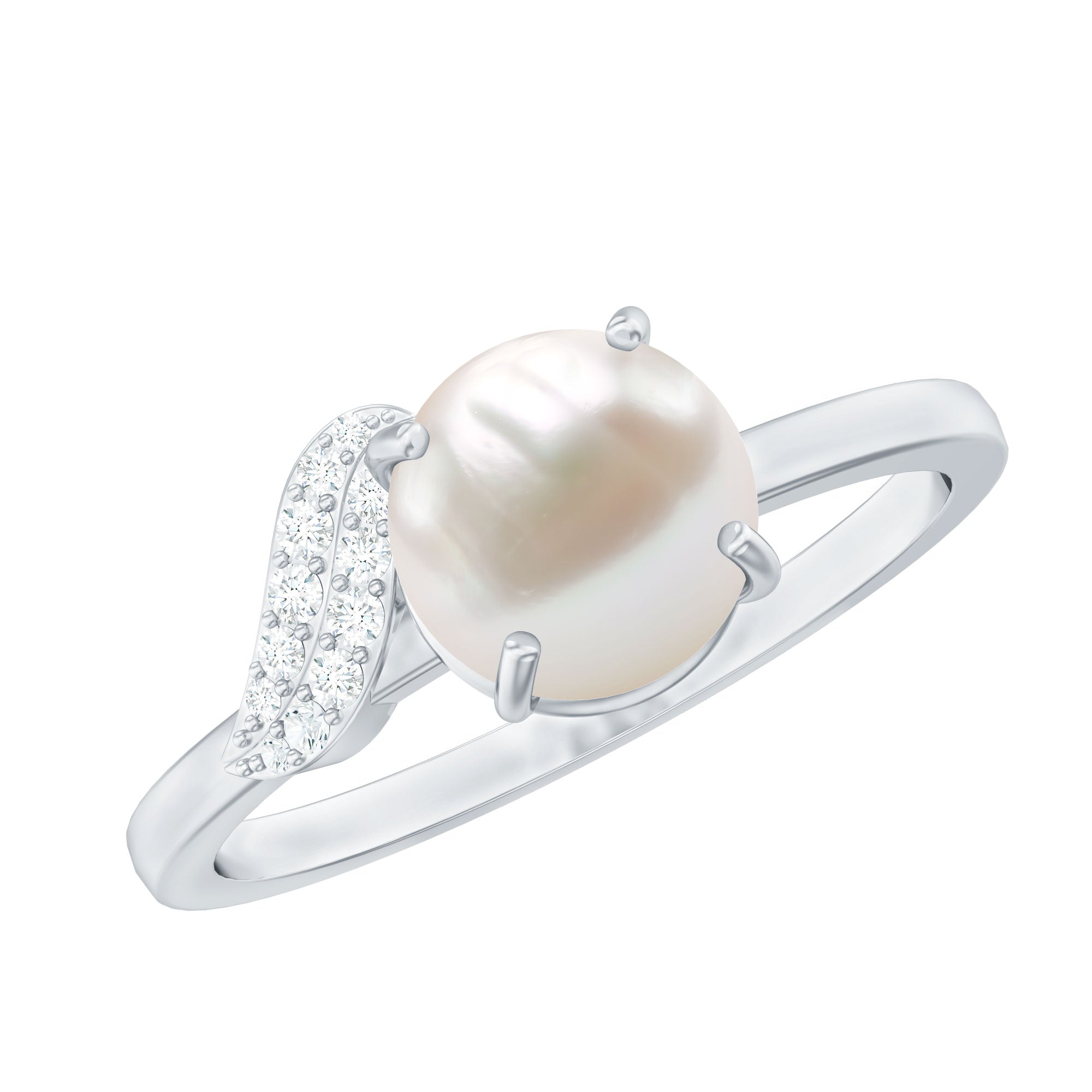 Cultured 3 Carat Freshwater Pearl Solitaire Engagement Ring with Diamond AAA - Rosec Jewels