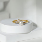 Cultured 3 Carat Freshwater Pearl Solitaire Engagement Ring with Diamond AAA - Rosec Jewels