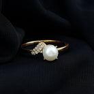 Cultured 3 Carat Freshwater Pearl Solitaire Engagement Ring with Diamond AAA - Rosec Jewels