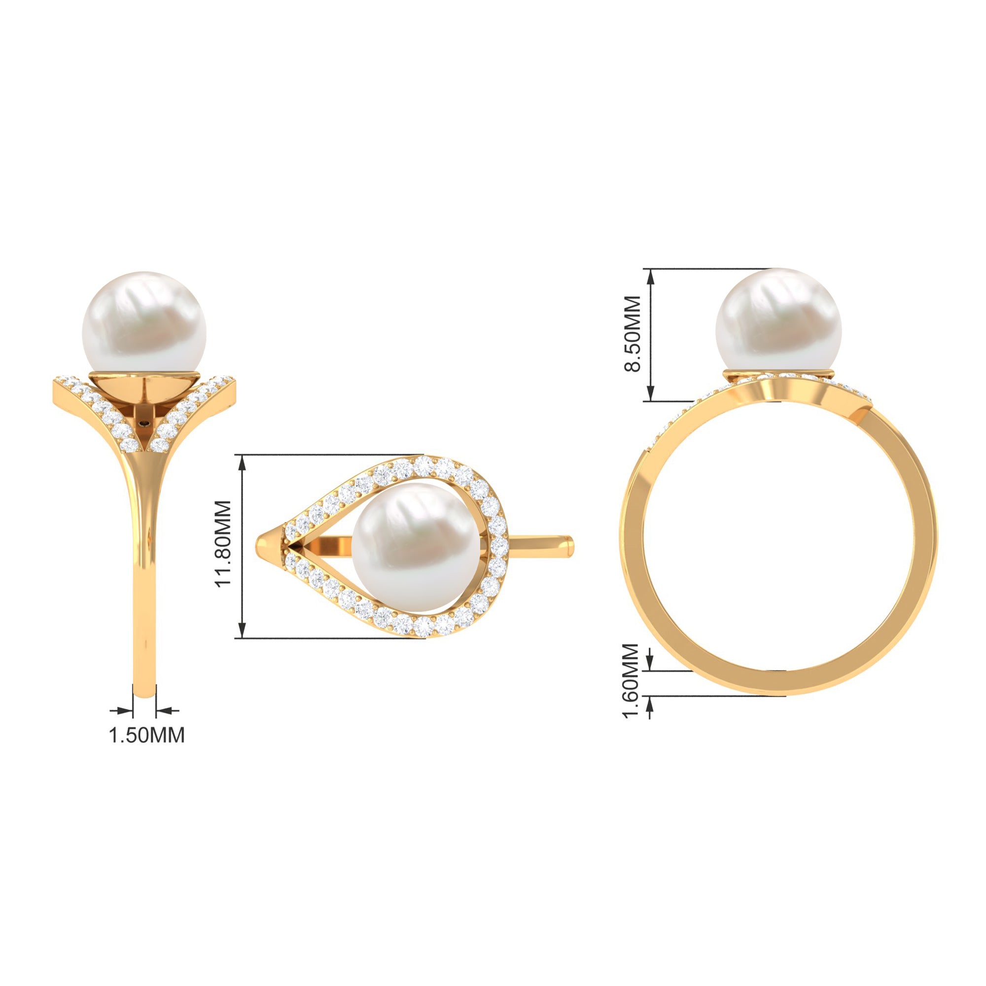 7.48 Carat Freshwater Pearl Engagement Ring with Diamond AAA - Rosec Jewels