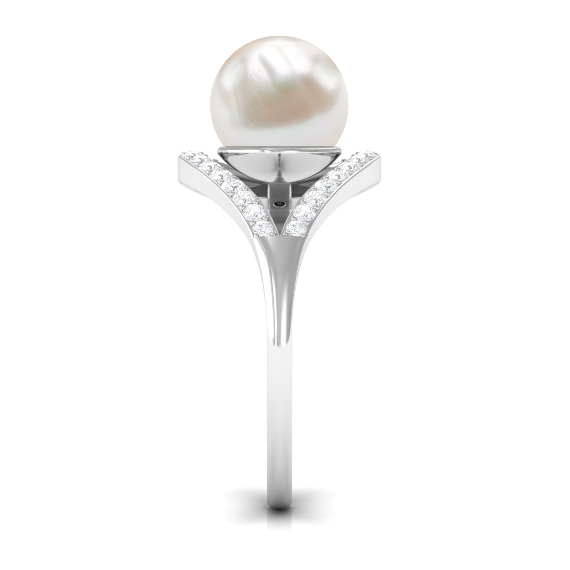 7.48 Carat Freshwater Pearl Engagement Ring with Diamond AAA - Rosec Jewels