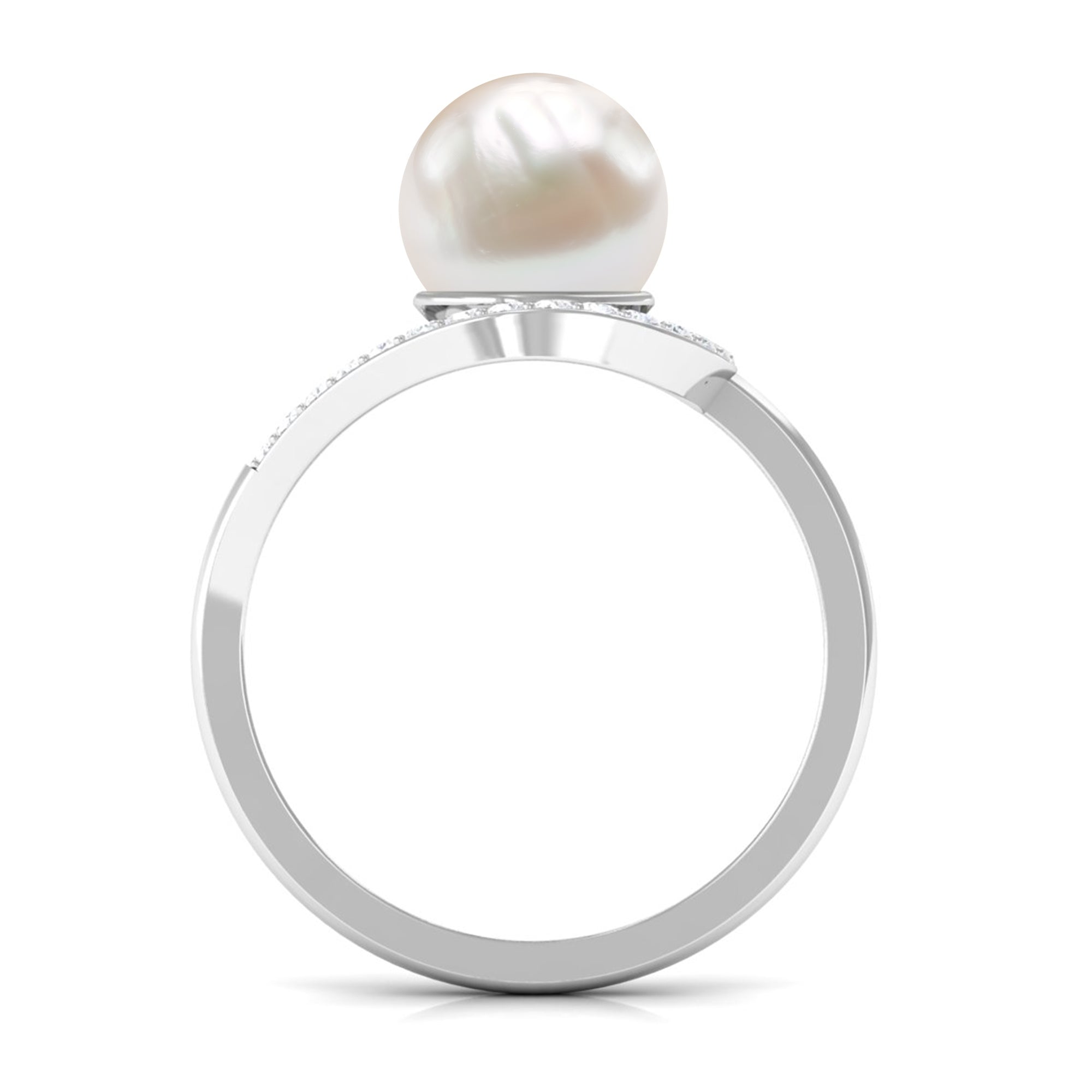 7.48 Carat Freshwater Pearl Engagement Ring with Diamond AAA - Rosec Jewels