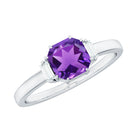 Natural 1.3 Carat Amethyst Asscher Cut Engagement Ring with Diamond AAA - Rosec Jewels
