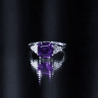3 Carat Amethyst Asscher Cut Engagement Ring with Diamond Trio AAA - Rosec Jewels