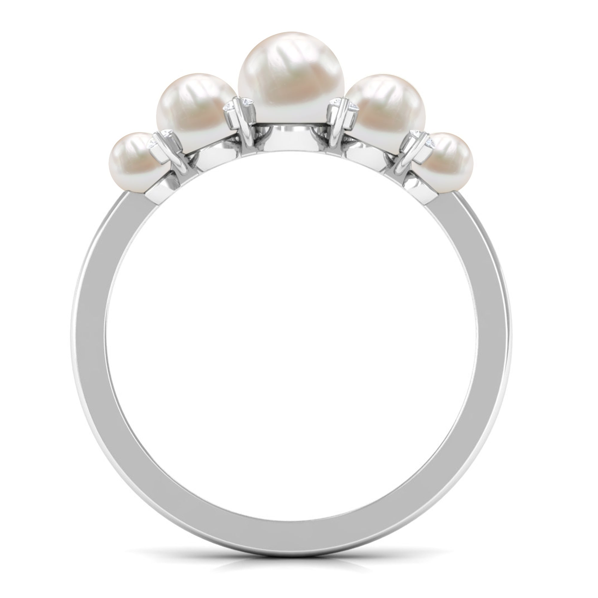 Rosec Jewels-Natural Freshwater Pearl 5 Stone Anniversary Ring with Diamond