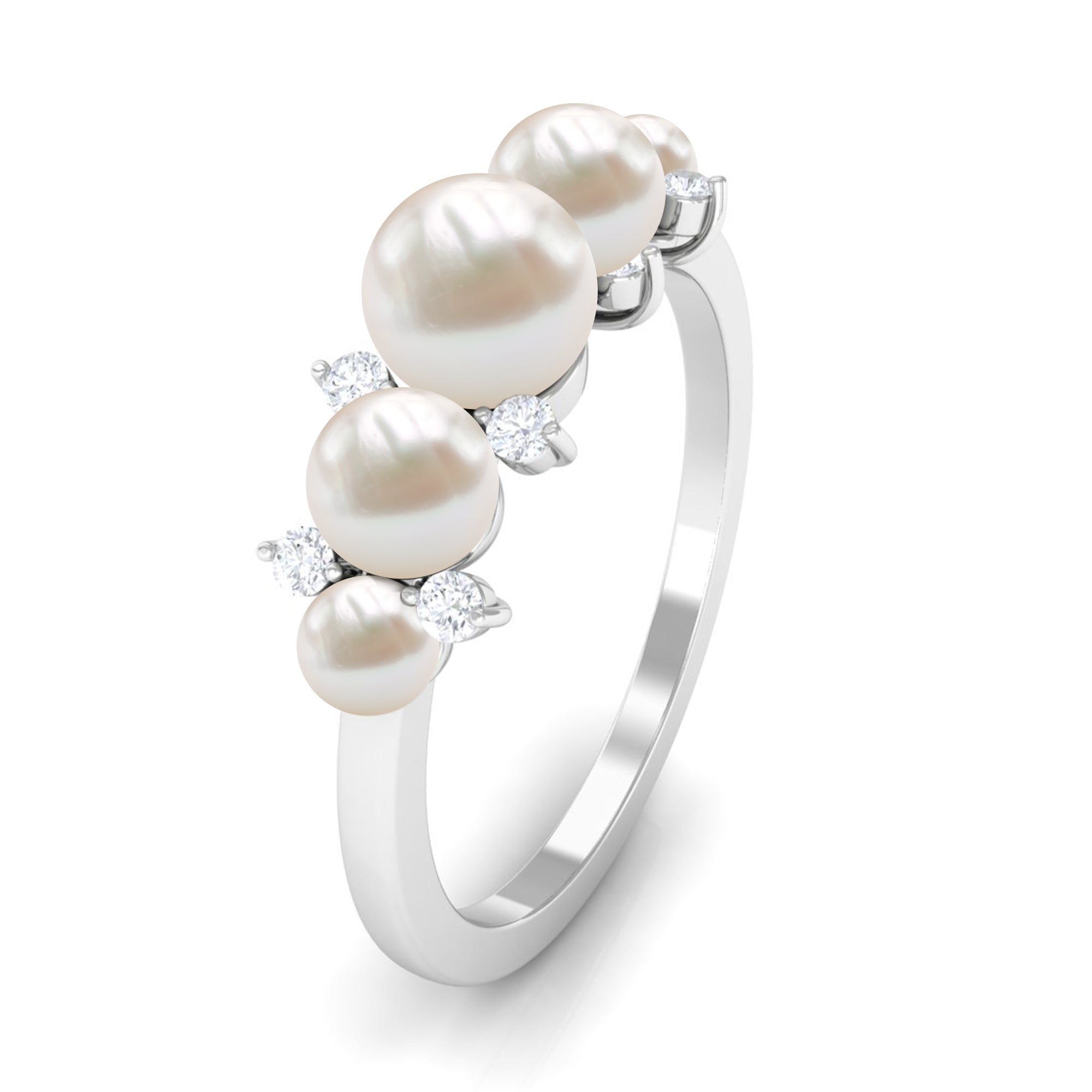 Rosec Jewels-Natural Freshwater Pearl 5 Stone Anniversary Ring with Diamond