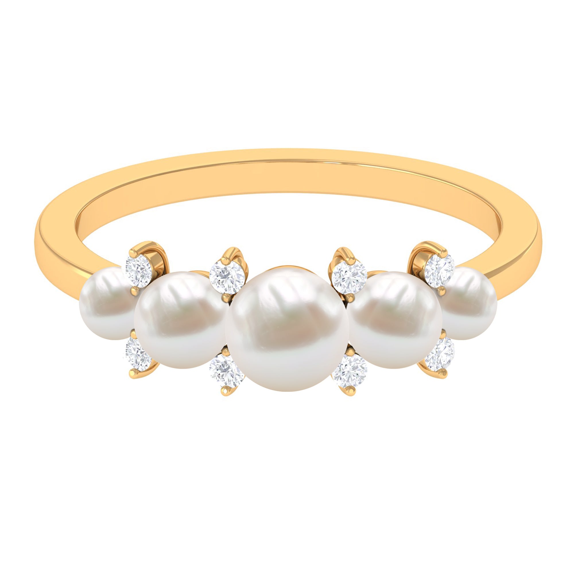Rosec Jewels-Natural Freshwater Pearl 5 Stone Anniversary Ring with Diamond