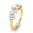 Rosec Jewels-Natural Freshwater Pearl 5 Stone Anniversary Ring with Diamond