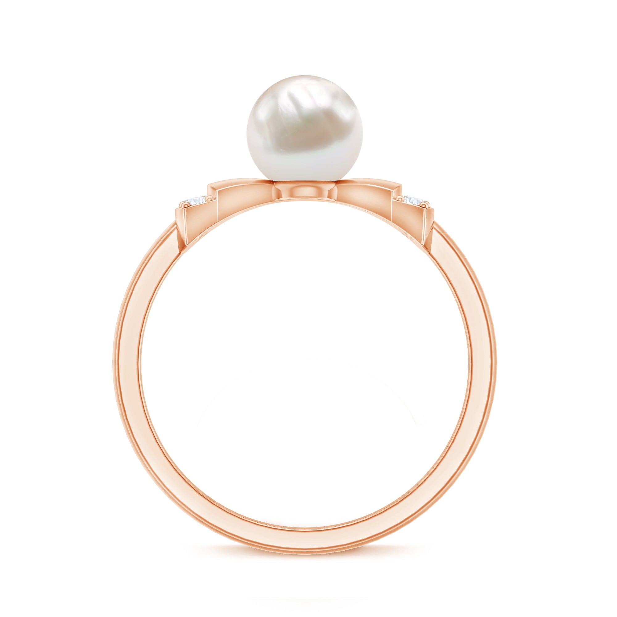 Natural 2 Carat Freshwater Pearl Diamond Engagement Ring with Bow AAA - Rosec Jewels