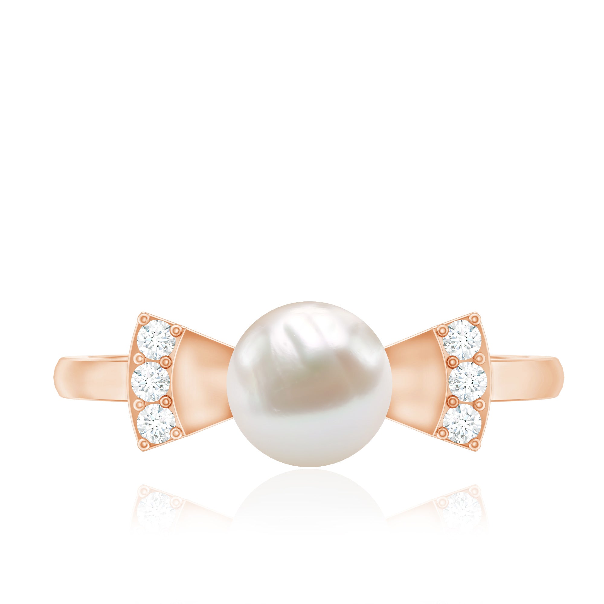 Natural 2 Carat Freshwater Pearl Diamond Engagement Ring with Bow AAA - Rosec Jewels