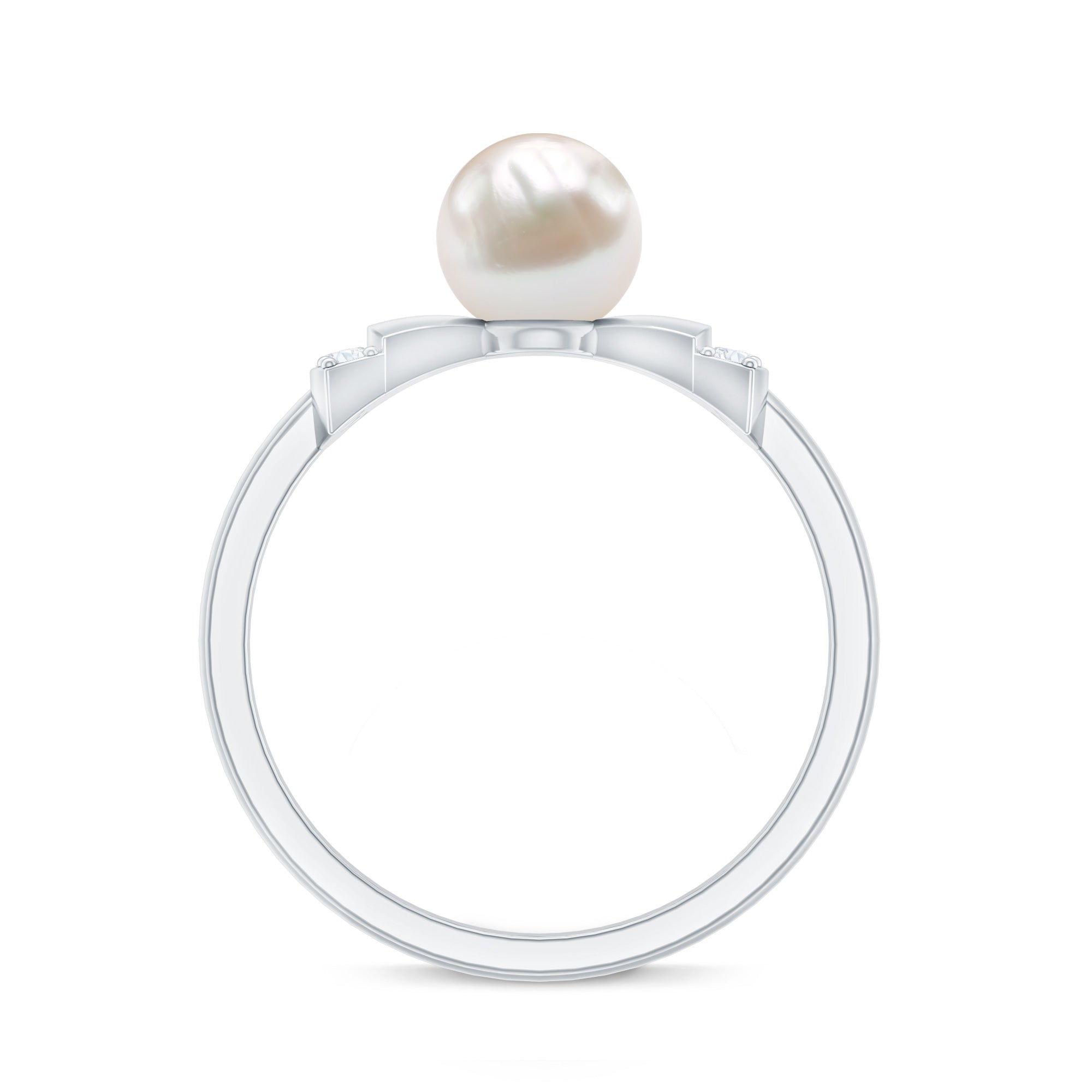 Natural 2 Carat Freshwater Pearl Diamond Engagement Ring with Bow AAA - Rosec Jewels