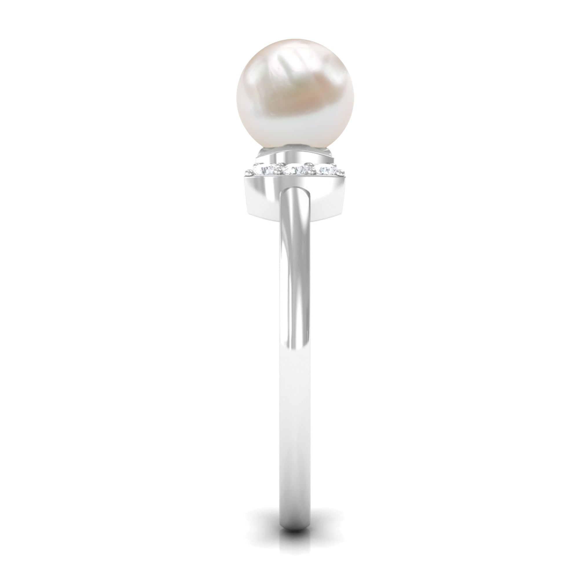 Natural 2 Carat Freshwater Pearl Diamond Engagement Ring with Bow AAA - Rosec Jewels