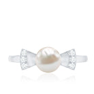 Natural 2 Carat Freshwater Pearl Diamond Engagement Ring with Bow AAA - Rosec Jewels