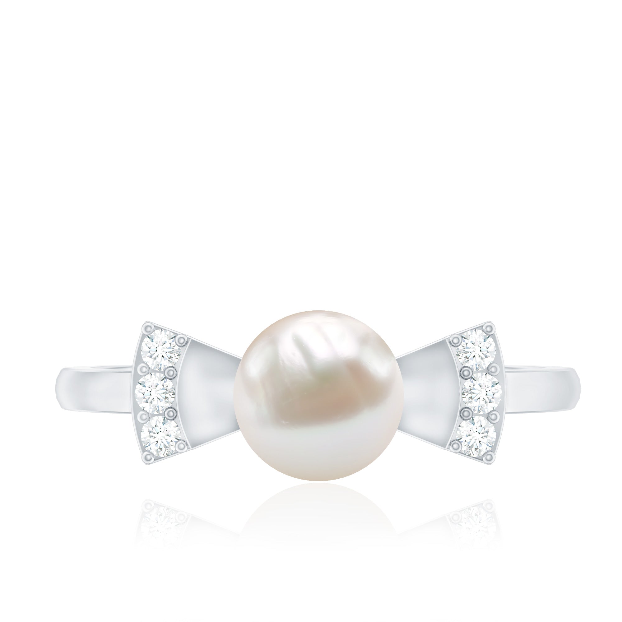 Natural 2 Carat Freshwater Pearl Diamond Engagement Ring with Bow AAA - Rosec Jewels