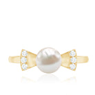 Natural 2 Carat Freshwater Pearl Diamond Engagement Ring with Bow AAA - Rosec Jewels