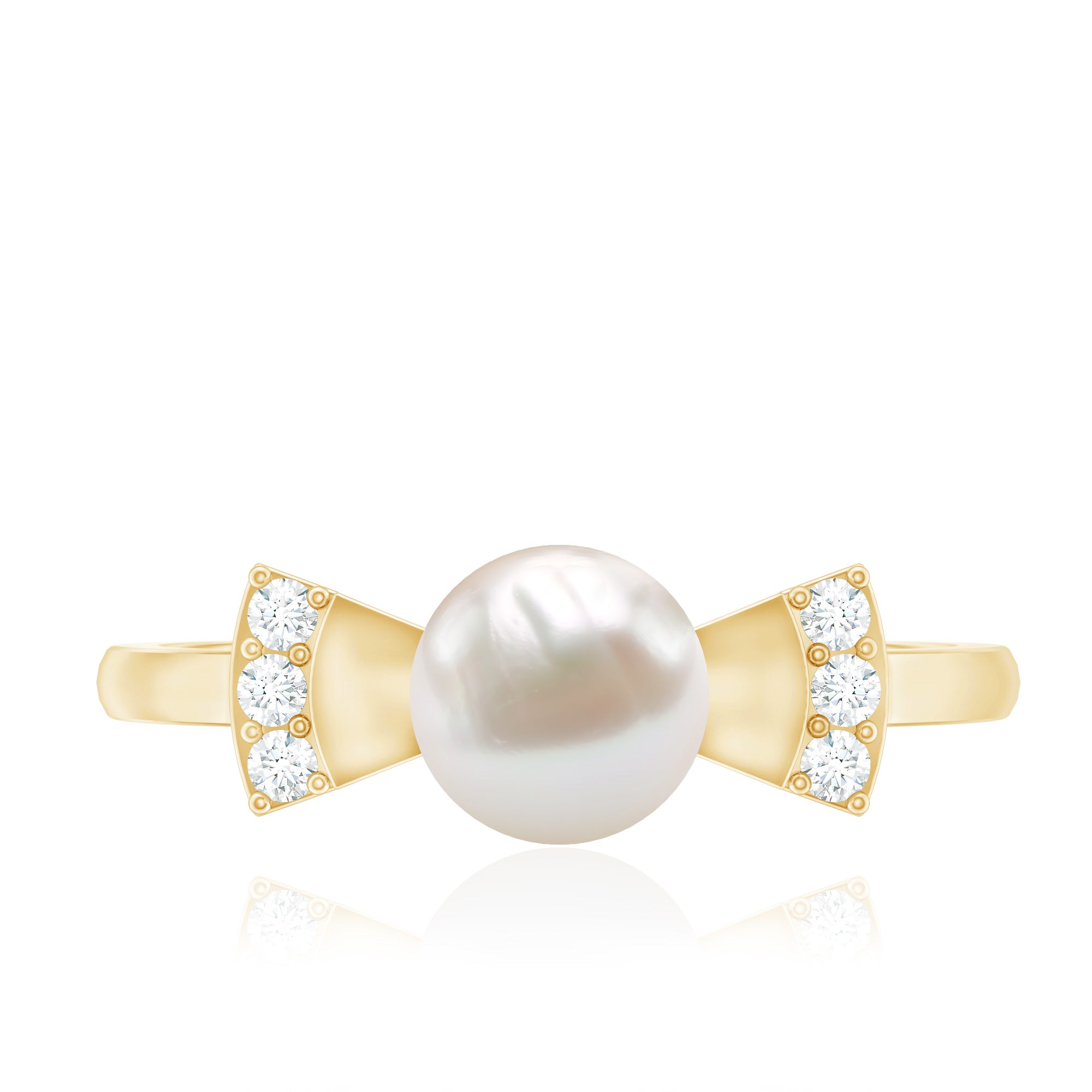 Natural 2 Carat Freshwater Pearl Diamond Engagement Ring with Bow AAA - Rosec Jewels