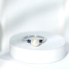Rosec Jewels-Cultured Freshwater Pearl Engagement Ring with Blue Sapphire