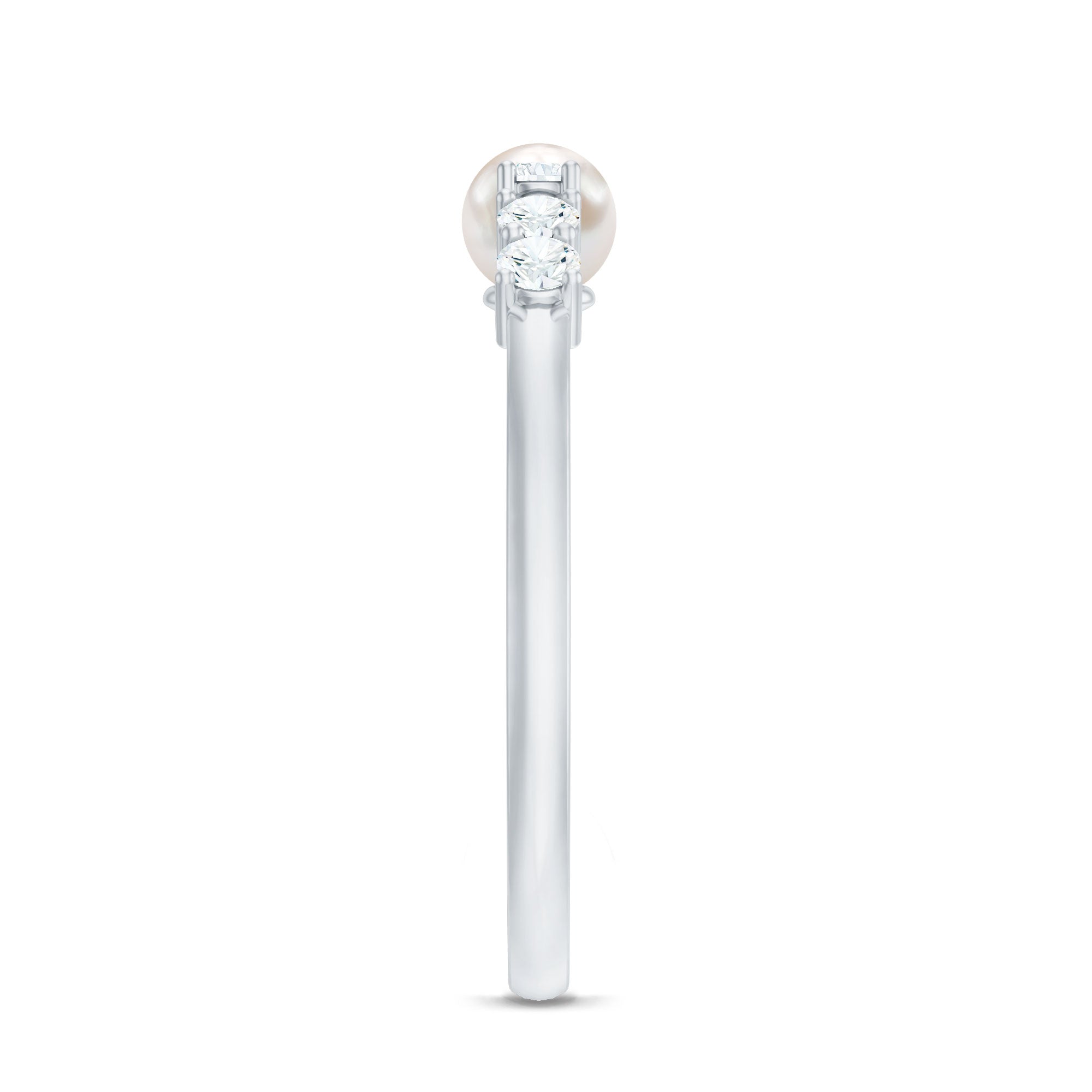 Rosec Jewels-Natural 2 Carat Freshwater Pearl Promise Ring with Diamond