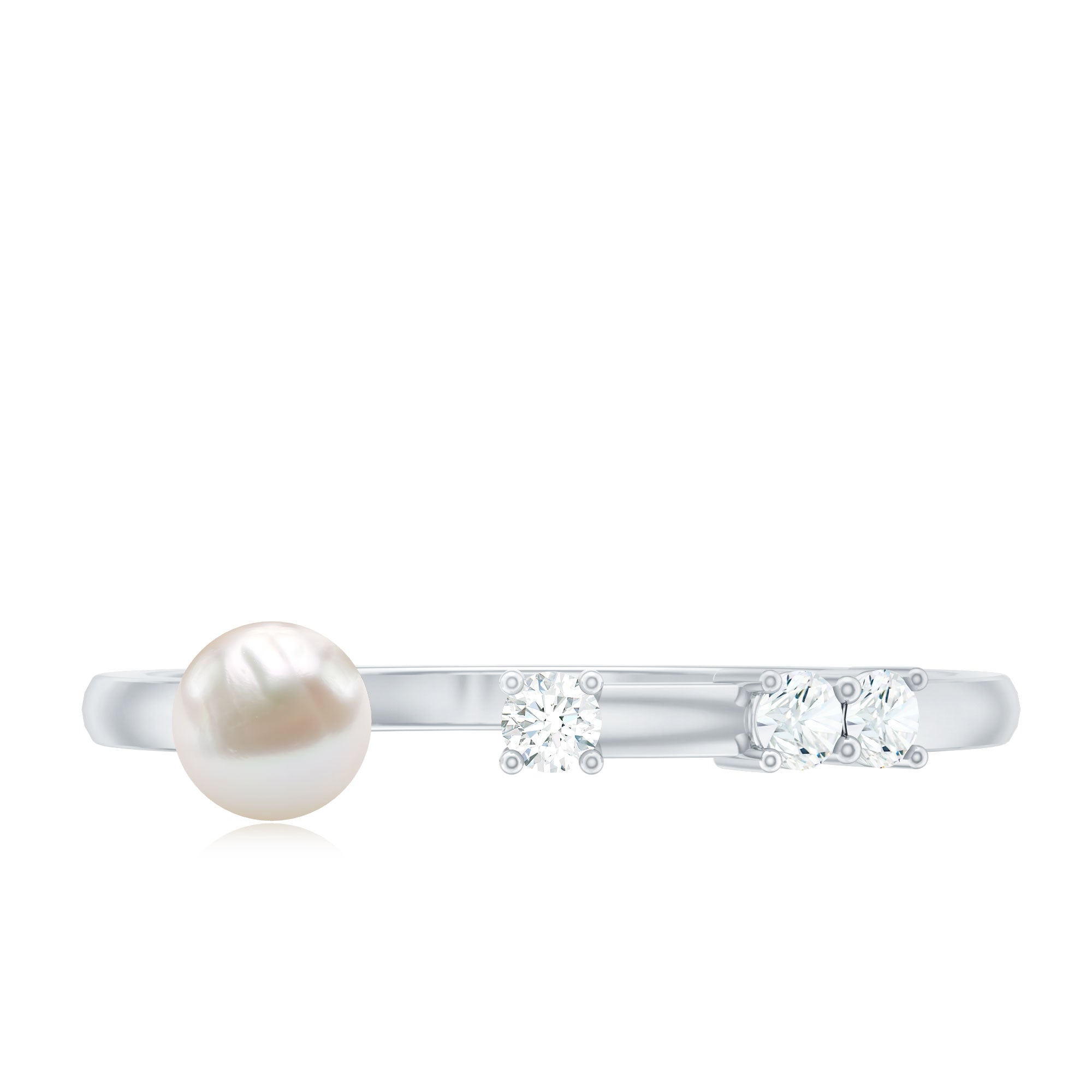 Rosec Jewels-Natural 2 Carat Freshwater Pearl Promise Ring with Diamond