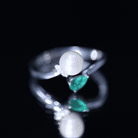 Rosec Jewels-Cultured Freshwater Pearl and Emerald Toi Et Moi Promise Ring