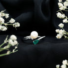 Rosec Jewels-Cultured Freshwater Pearl and Emerald Toi Et Moi Promise Ring