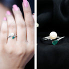 Rosec Jewels-Cultured Freshwater Pearl and Emerald Toi Et Moi Promise Ring