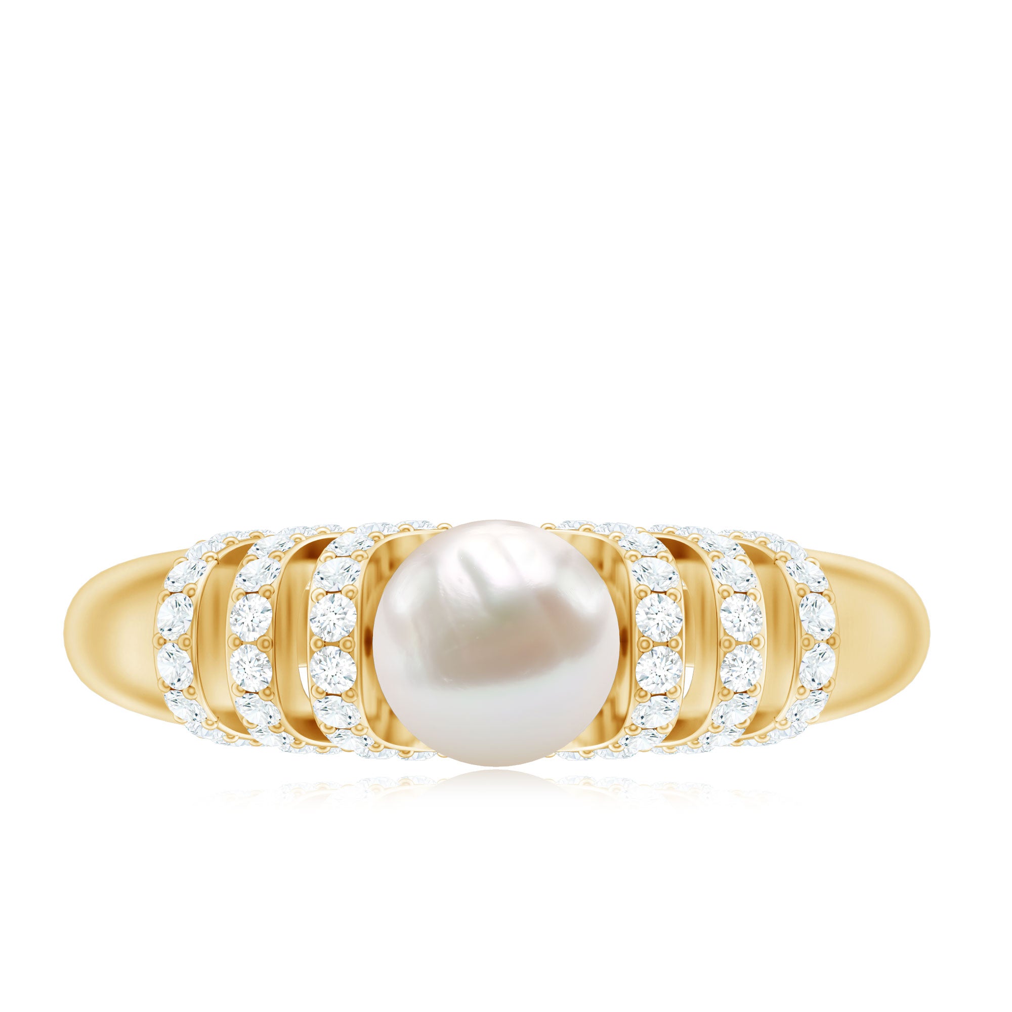 2 Carat Freshwater Pearl Diamond Engagement Ring for Women AAA - Rosec Jewels