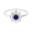 Certified Real Blue Sapphire Flower Promise Ring with Diamond AAA - Rosec Jewels