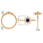 Certified Real Blue Sapphire Flower Promise Ring with Diamond AAA - Rosec Jewels
