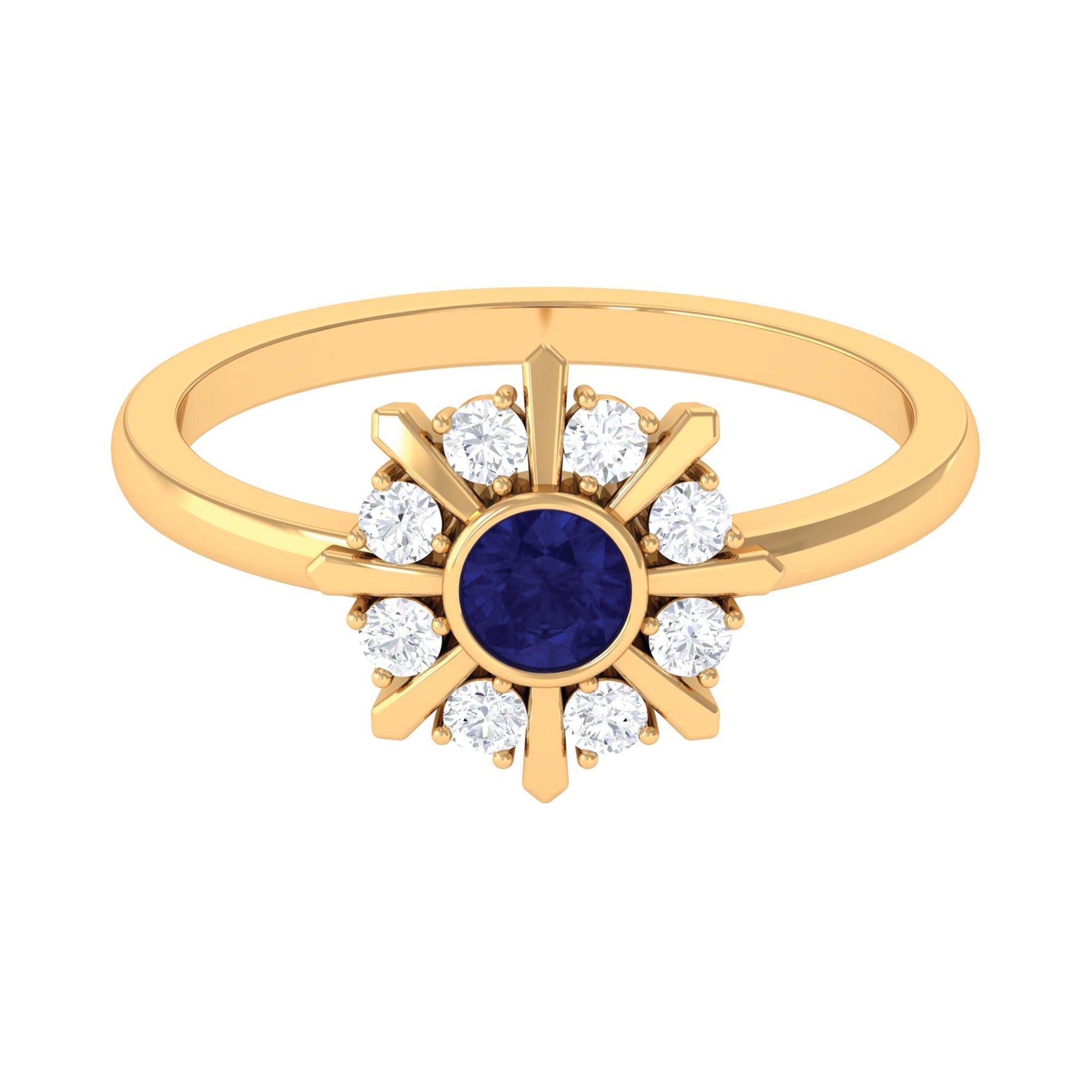 Certified Real Blue Sapphire Flower Promise Ring with Diamond AAA - Rosec Jewels