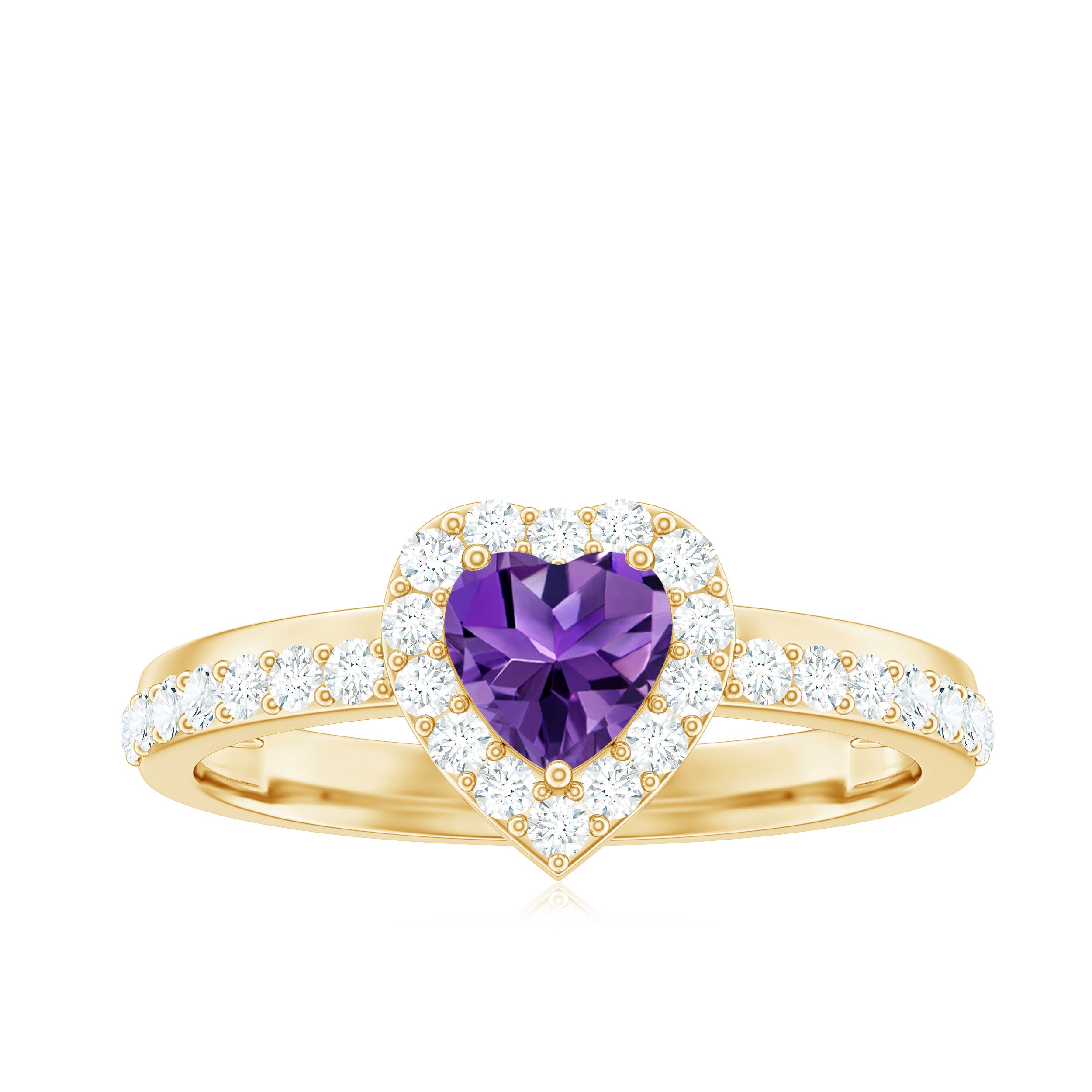 Heart Shape Amethyst and Diamond Halo Engagement Ring AAA - Rosec Jewels
