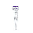 Genuine 0.9 Carat Amethyst Heart Engagement Ring with Diamond Crossover Shank AAA - Rosec Jewels