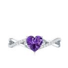Genuine 0.9 Carat Amethyst Heart Engagement Ring with Diamond Crossover Shank AAA - Rosec Jewels