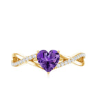 Genuine 0.9 Carat Amethyst Heart Engagement Ring with Diamond Crossover Shank AAA - Rosec Jewels