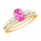 1.50 CT Oval Cut Solitaire Created Pink Sapphire Ring Set with Diamond AAAA - Rosec Jewels
