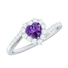 Real 0.9 Carat Amethyst Heart Engagement Ring with Diamond Halo AAA - Rosec Jewels
