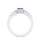 Real 0.9 Carat Amethyst Heart Engagement Ring with Diamond Halo AAA - Rosec Jewels