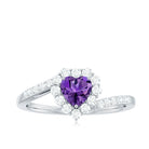 Real 0.9 Carat Amethyst Heart Engagement Ring with Diamond Halo AAA - Rosec Jewels