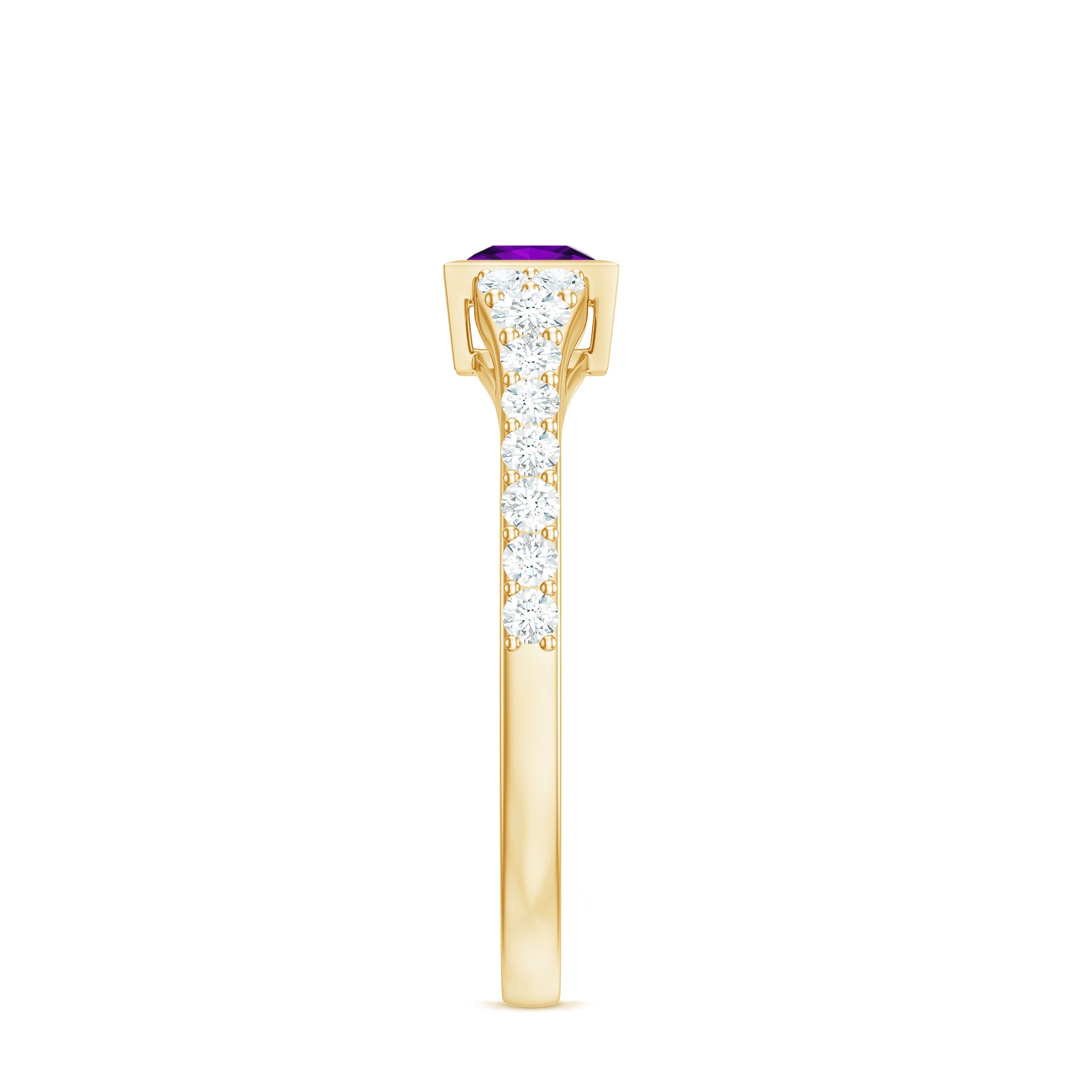 1 Carat Bezel Set Amethyst Solitaire Promise Ring with Diamond AAA - Rosec Jewels