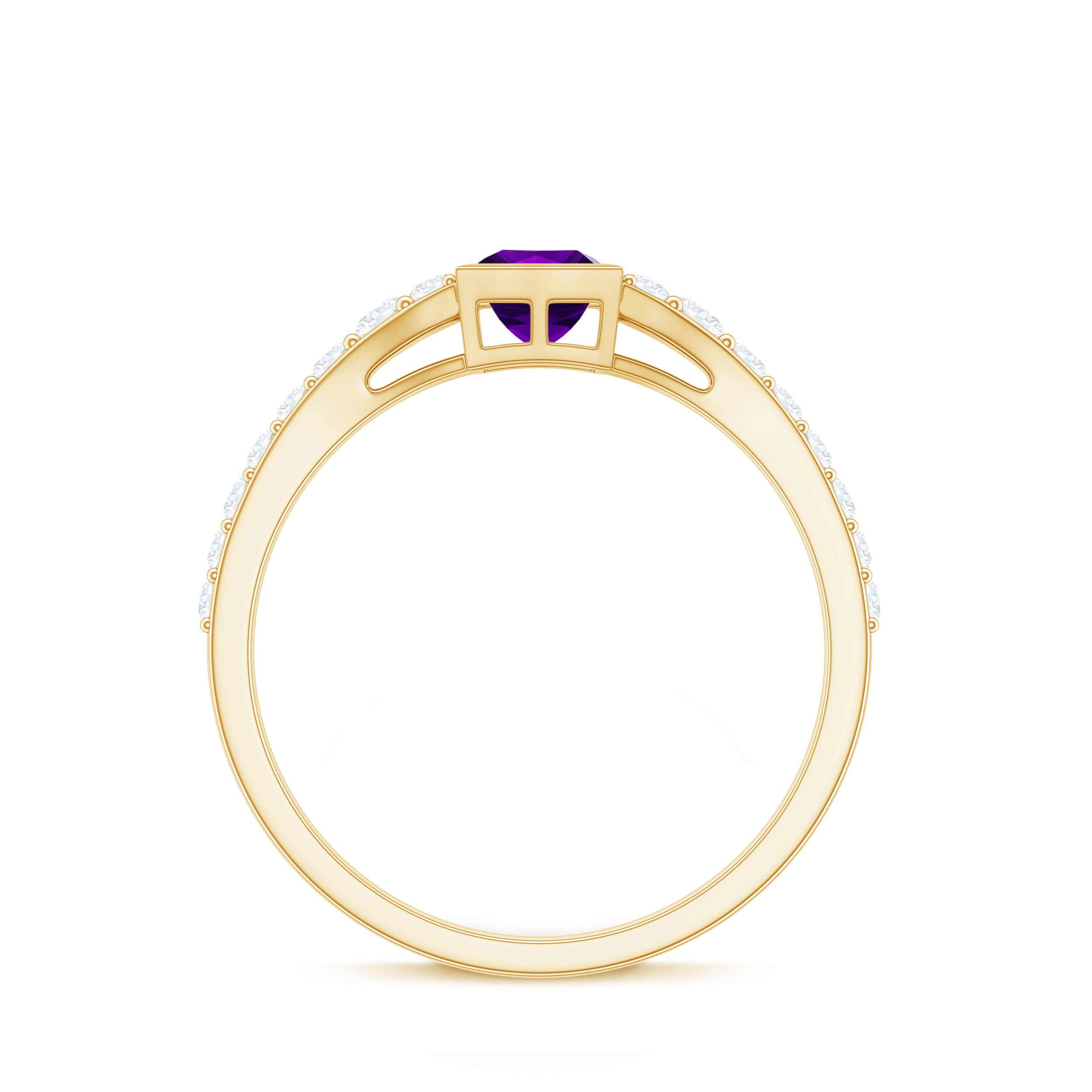 1 Carat Bezel Set Amethyst Solitaire Promise Ring with Diamond AAA - Rosec Jewels