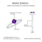 Certified Real 1.2 Carat Amethyst Princess Cut Engagement Ring with Diamond AAA - Rosec Jewels