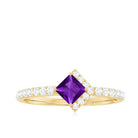 Certified Real 1.2 Carat Amethyst Princess Cut Engagement Ring with Diamond AAA - Rosec Jewels