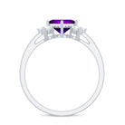 Princess Cut Amethyst Promise Ring with Diamond Trio AAA - Rosec Jewels