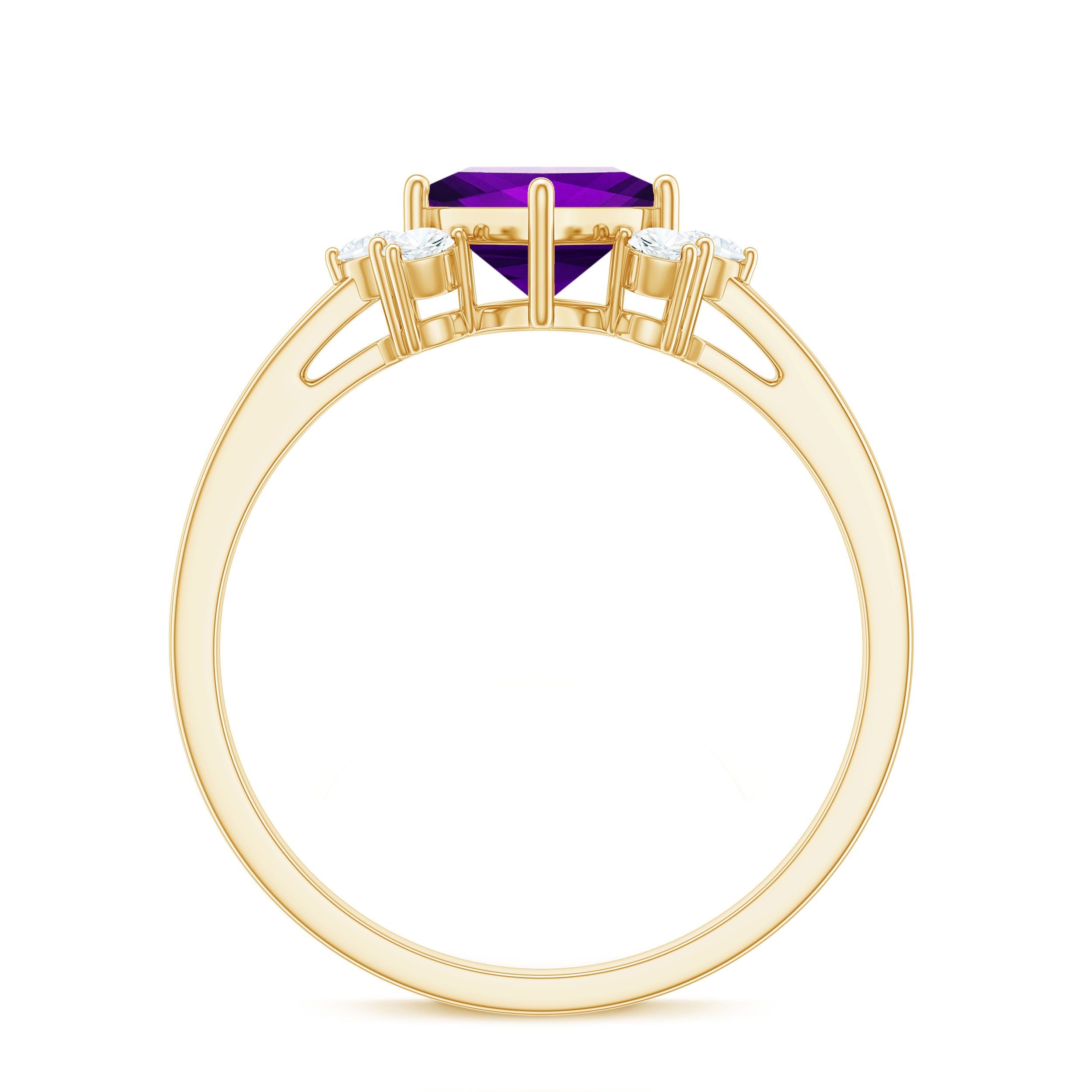 Princess Cut Amethyst Promise Ring with Diamond Trio AAA - Rosec Jewels