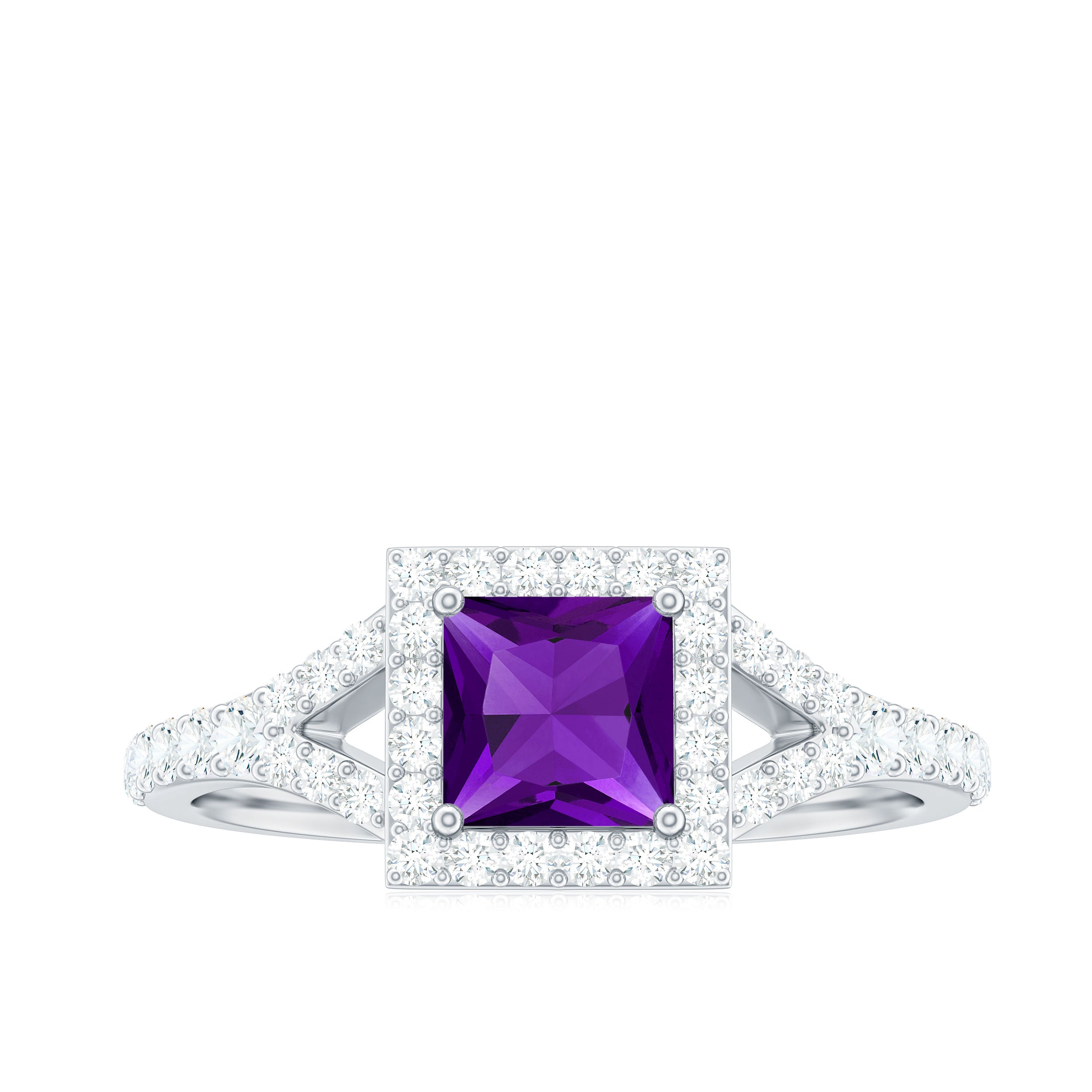 1.2 Carat Amethyst Princess Cut Engagement Ring with Moissanite Split Shank AAA - Rosec Jewels