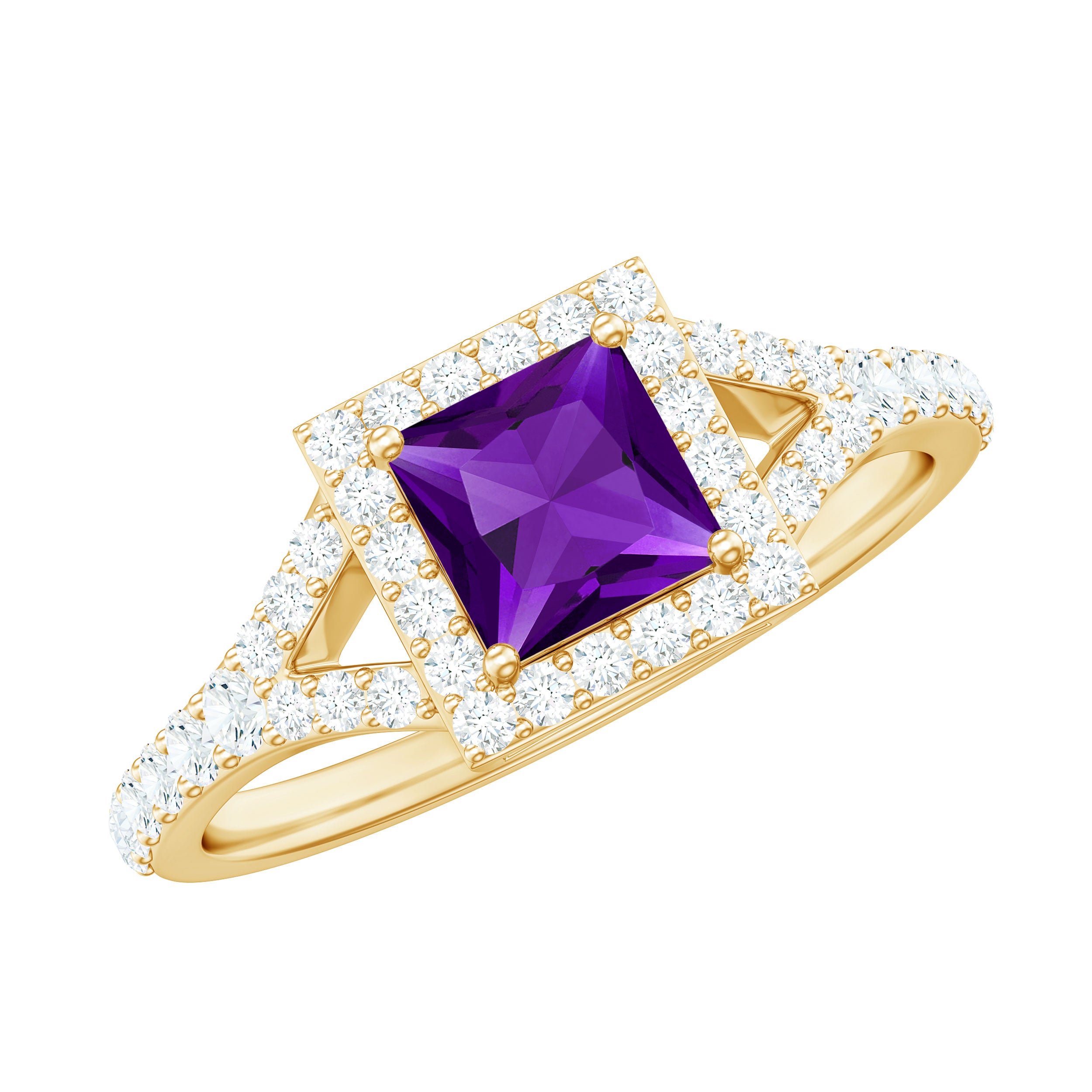 1.2 Carat Amethyst Princess Cut Engagement Ring with Moissanite Split Shank AAA - Rosec Jewels
