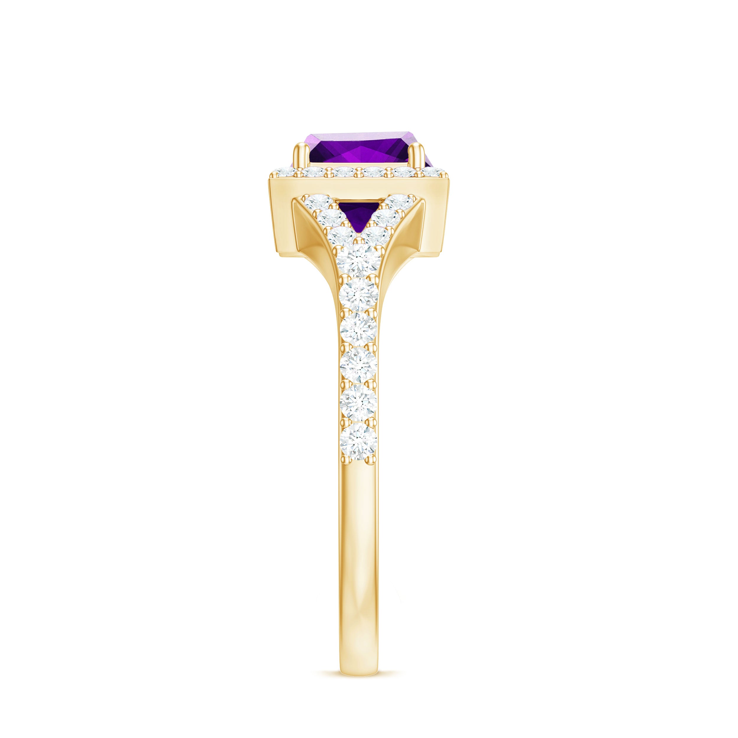 1.2 Carat Amethyst Princess Cut Engagement Ring with Moissanite Split Shank AAA - Rosec Jewels