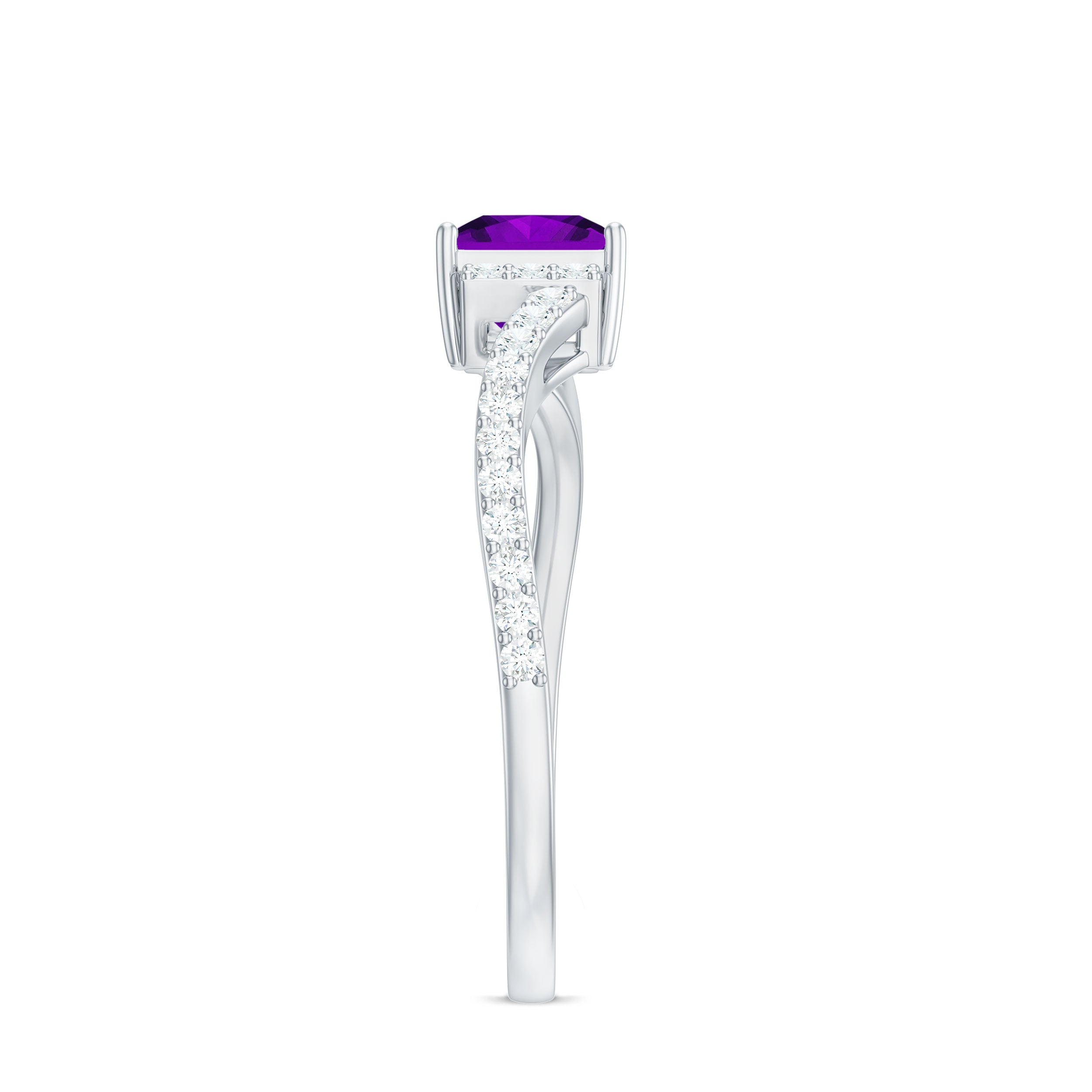 Real 1.2 Carat Amethyst Princess Cut Engagement Ring with Diamond Bypass Shank AAA - Rosec Jewels