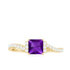 Real 1.2 Carat Amethyst Princess Cut Engagement Ring with Diamond Bypass Shank AAA - Rosec Jewels